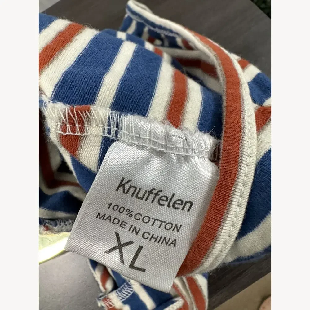 Knuffelen Blue Rust White Striped Dog Hoodie Size XL 100% Cotton Hooded Pet Top